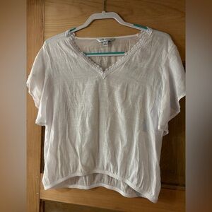 Counterparts White V-Neck Blouse with Lace Trim